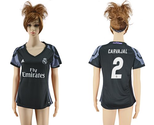 Women's Real Madrid #2 Carvajal Sec Away Soccer Club Jersey - Click Image to Close